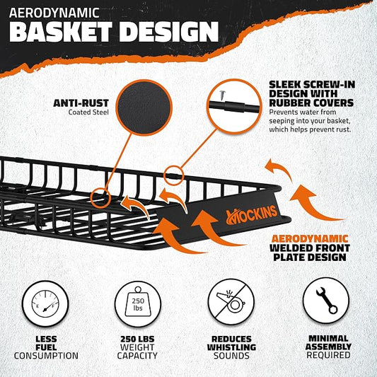 Mockins XL Extendable Roof Rack Cargo Carrier for Top of Vehicle Storage | 84"x39"x6" 250 Lbs Capacity Weatherproof Steel Roof Basket | Heavy Duty Car & SUV Rooftop Cargo Carrier Set w/ Straps & Net