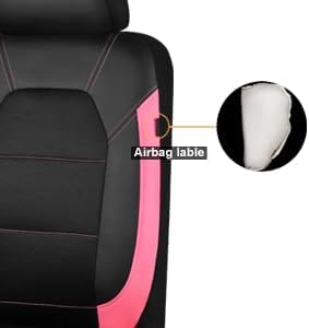 CAR PASS Leather Seat Covers, Breathable Universal Car Seat Cover Full Set for Cute Women Girly,Super 5mm Composite Sponge Inside,Airbag Compatible fits Most Auto,SUVs,Trucks,Vans(Black&Pink)