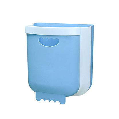 Kitchen Hanging Trash Can,Collapsible Small Garbage Bin for Kitchen Cabinet Cupboard Door, Portable Folding Home Outdoor Plastic Waste Container - 10 L / 2.6 Gallon (Green) (Blue)