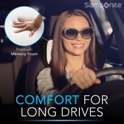 SAMSONITE Travel Neck Pillow – Memory Foam Car Seat Headrest Cushion, Ergonomic Neck Support for Driving, Adjustable, Comfortable Head Rest for Long Trips, Travel Pillow for Cars & Office Chairs