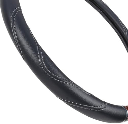BDK Black/Dark Wood Grain Soft Leather Grip Big Rig Steering Wheel Cover for Trucks 18" Inch Large (Cherry Wood)