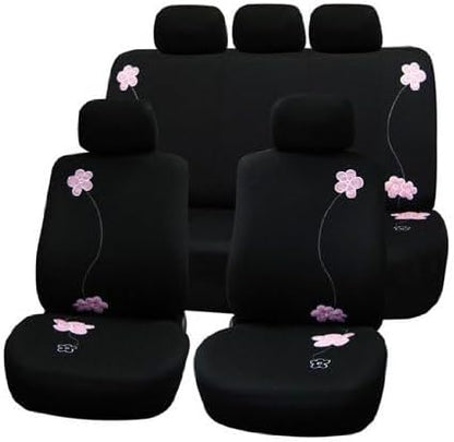 FH Group Car Seat Covers Floral Full Set Black Automotive Airbag and Split Rear Seat Cover Universal Fit Interior Accessories for Cars Trucks and SUV Car Accessories Van Seat Covers