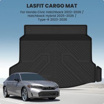 LASFIT Trunk Mat for Honda Civic Hatchback 2022-2026 & Civic Hatchback Hybrid 2025-2026, All Weather TPE Custom Fit Trunk Liner Cargo Mat Cargo Liner, Black