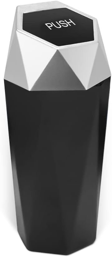 Car Trash Can with Lid, Mini Portable Auto Garbage Can, Small Leakproof Diamond Design Trash Dustbin, Waterproof Vehicle Rubbish Bins for Automotive Car, Home, Office, Kitchen, Bedroom (Silver,1)