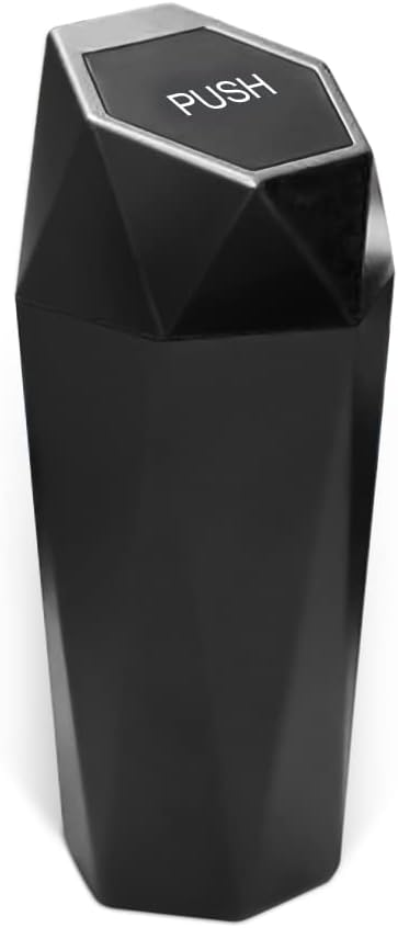 Car Trash Can with Lid, Mini Portable Auto Garbage Can, Small Leakproof Diamond Design Trash Dustbin, Waterproof Vehicle Rubbish Bins for Automotive Car, Home, Office, Kitchen, Bedroom (Black,1)