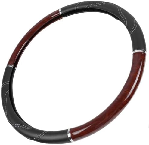 BDK Black/Dark Wood Grain Soft Leather Grip Big Rig Steering Wheel Cover for Trucks 18" Inch Large (Cherry Wood)