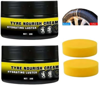 Tyre Nourish Cream, 2026 Car Tire Coating Paste, Powerful Wheel Cleaning Refurbish Wax, Long-Lasting Tire Shine Gel for for Wheel Protection, Restores Black Gloss (Black 2pcs Small)