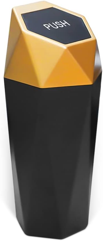 Car Trash Can with Lid, Mini Portable Auto Garbage Can, Small Leakproof Diamond Design Trash Dustbin, Waterproof Vehicle Rubbish Bins for Automotive Car, Home, Office, Kitchen, Bedroom (Gold,1)