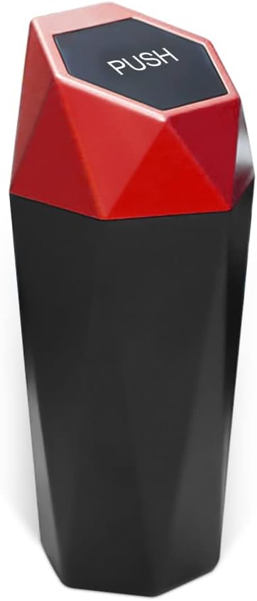 Car Trash Can with Lid, Mini Portable Auto Garbage Can, Small Leakproof Diamond Design Trash Dustbin, Waterproof Vehicle Rubbish Bins for Automotive Car, Home, Office, Kitchen, Bedroom (Red,1)