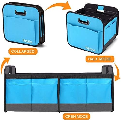 Homeve Car Trunk Organizer for SUV, 18.5Gal Large Capacity No-Sag Heavy Duty, Foldable Waterproof Anti-Slip Storage with 12 Pockets, Fit Sedan, Truck, Universal Car Accessories, Blue, 2 Compart,Large