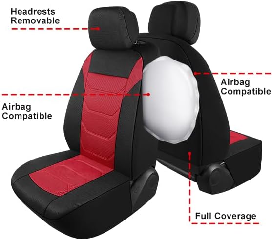 Pariiaotin 3D Air Mesh Car Seat Cover Full Sets Washable and Breathable Premium Cloth Automotive Vehicle Seat Covers for Cars Interior, Universal Fit for Most Cars, Sedan, Truck, SUV(Black/Red)