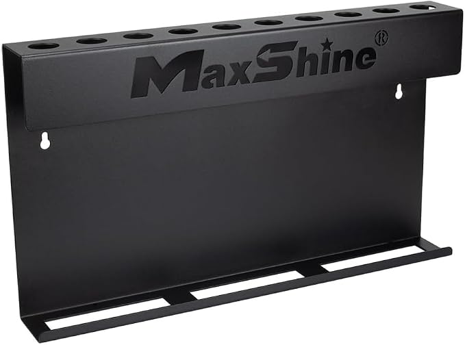 Maxshine Universal Brush & Trigger Bottle Holder (2-Pack) – Wall-Mount Organizer Holds 20 Brushes & 12 Spray Bottles – Black Powder-Coated Metal Rack for Garage, Auto Detailing Shop & Car Care Storage