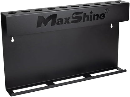 Maxshine Universal Brush & Trigger Bottle Holder (2-Pack) – Wall-Mount Organizer Holds 20 Brushes & 12 Spray Bottles – Black Powder-Coated Metal Rack for Garage, Auto Detailing Shop & Car Care Storage