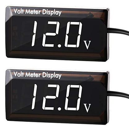 2 Pieces DC 4 to 28V Car Digital Voltmeter 12V Voltage Meter Car Audio Gauge LED Display 12V Waterproof Voltage Gauge Meter for Motorcycle(White Light)