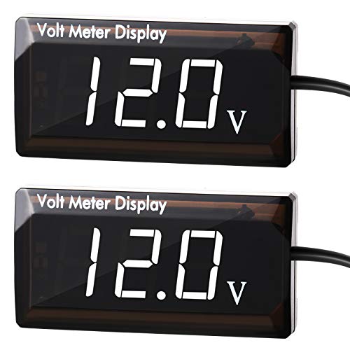 2 Pieces DC 4 to 28V Car Digital Voltmeter 12V Voltage Meter Car Audio Gauge LED Display 12V Waterproof Voltage Gauge Meter for Motorcycle(White Light)