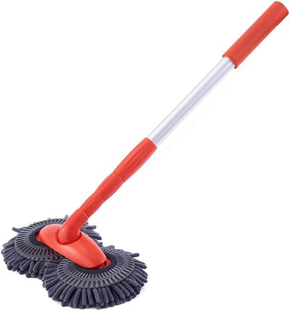 Double Head Car Wash Mop with Long Extension Pole, Telescoping Chenille Microfiber Wash Brush for Car Truck SUV and RV, Lightweight Aluminum Cleaning Tool with Foam Grip Handle