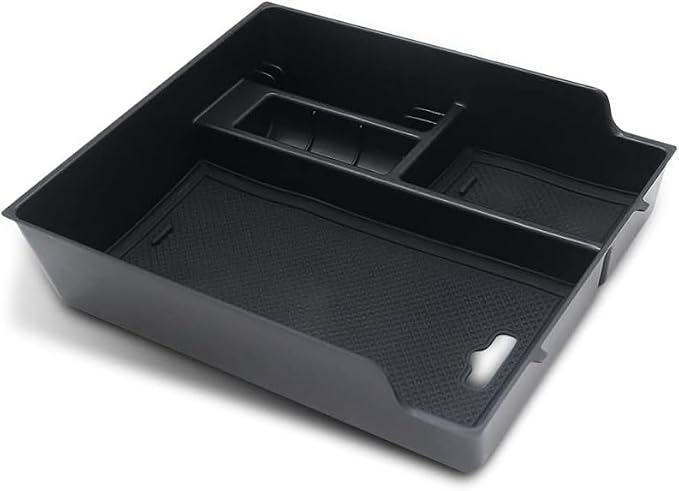 BestEvMod for Rivian R1T & Rivian R1S Accessories Center Console Organizer Tray Armrest Storage Box ABS Material with PVC Trim Compatible with Rivian R1T/R1S 2022 2023 2024 2025 Accessories(V2 Black)