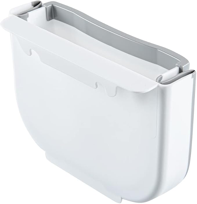 Restaurantware RW Base 10 x 7.2 x 7.3 Inch Foldable Trash Bin 1 Collapsible Mini Trash Can - Mountable U-Shaped Slot Gray Plastic Trash Can Detachable Retainer Plate With Fixed Feet