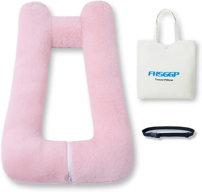 FHSGGP Travel Pillow Upgraded Version of Aircraft Travel Neck Pillow with Storage Bag, Sleep Pillows for Travel by Train, Car, or Plane, Supporting the Head and Body, Travel Pillow for Kids Pink