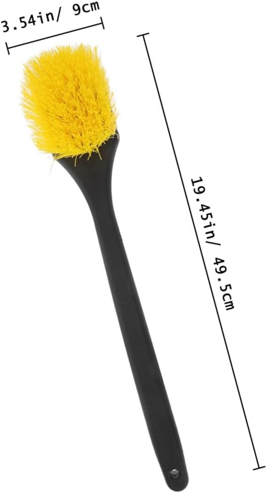 Operitacx Car Tire and Wheel Brush with Long Handle Stiff Nylon Bristles for Car Detailing and Tire Cleaning Yellow Sturdy Rim Scrubber Suitable and Wheel Care