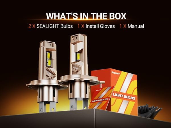 SEALIGHT H4 LED Bulbs, 96000LM Super Brighter, 6500K Cool White 9003 Driving Light Bulbs, 1:1 Size S6-Pro HB2 9003 Fog Light, IP68 With Cooling Fan, Plug and Play, Pack of 2