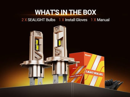 SEALIGHT H4 LED Bulbs, 96000LM Super Brighter, 6500K Cool White 9003 Driving Light Bulbs, 1:1 Size S6-Pro HB2 9003 Fog Light, IP68 With Cooling Fan, Plug and Play, Pack of 2
