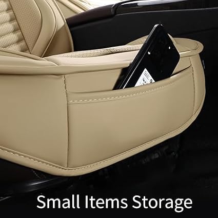HChengkikz Nappa Leather Car Seat Covers Front Seats, Beige Car seat Protector, Waterproof Car Seat Cushion, Universal Automotive Seat Covers Fit for SUV Truck Pick-up Sedan and Most Cars
