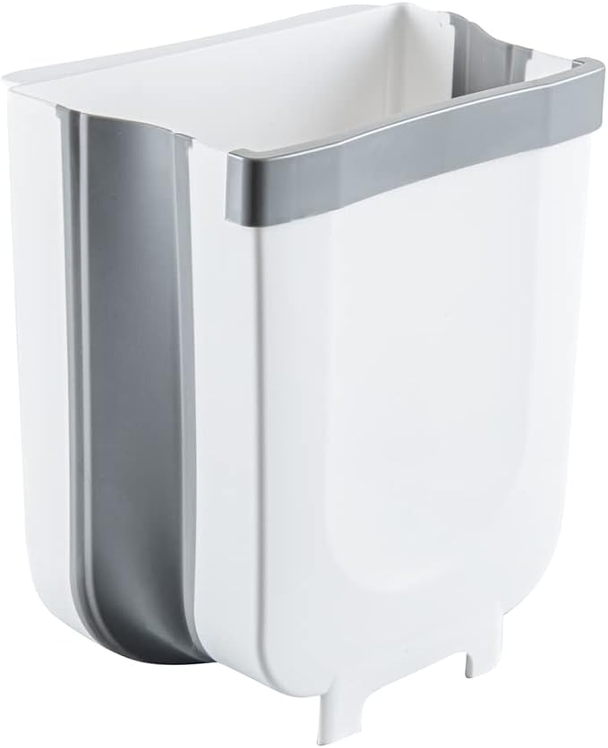 Restaurantware RW Base 11.4 x 10 x 7.1 Inch Foldable Trash Bin 1 Collapsible Garbage Can - Mountable U-Shaped Slot Gray Plastic Trash Can Detachable Retainer Plate With Fixed Feet