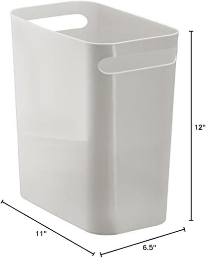 mDesign Plastic Slim Large 2.5 Gallon Trash Can Wastebasket, Classic Garbage Container Recycle Bin for Bathroom, Bedroom, Kitchen, Home Office, Outdoor Waste, Recycling - Aura Collection - Light Gray