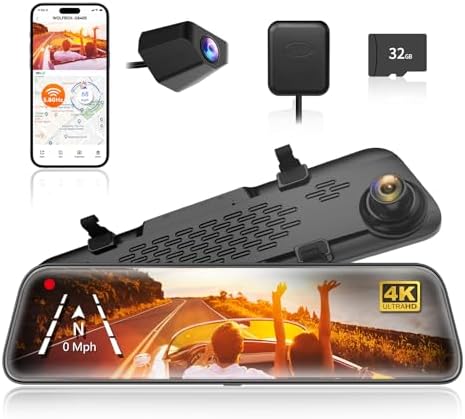 WOLFBOX G840S 12" 4K Mirror Dash Cam & 33Feet Rear Camera Longer Replacement Cable
