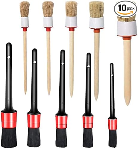 10PCS DUALSHINE Car Auto Detailing Brush Set, Auto Detailing Brushes Cleaner Car Detailing Brushes Exterior, Car Interior Brush for Detailing Cars Automotive Interior, Wheels, Exterior, Leather