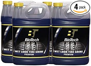 BioTech Wet Look Tire Shine, Silicone Based tire Shine, Non Splatter tire Shine, Long Lasting, Concentrated Formula, High Gloss, Easy to Apply 128 oz (4 Units)