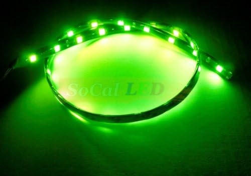 SOCAL-LED LIGHTING 60cm 24" Green Flexible LED Strips High Power Bright 5050 12 SMD Car DRL Under Dash Accent Light, Waterproof, Cuttable, Pack of 2
