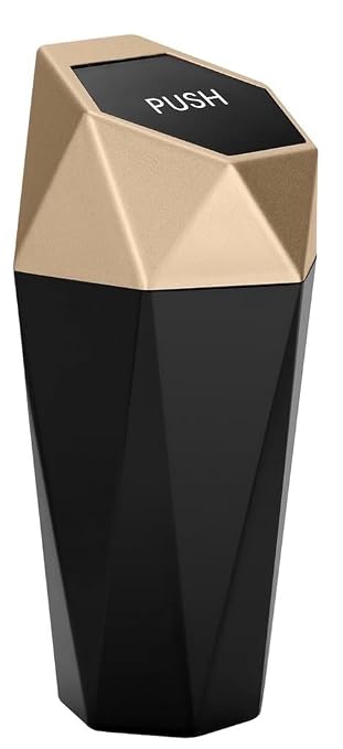 Ginsco Car Trash Can with Lid, Mini Car Garbage Can, Car Trash Bin Car Accessories for Interior, Leakproof Small Trash Cup for Car, Home, Bedroom Office (Golden)