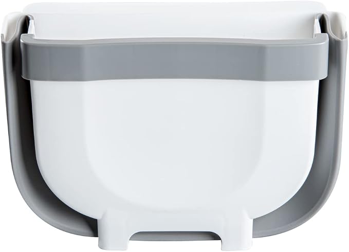 Restaurantware RW Base 10 x 7.2 x 7.3 Inch Foldable Trash Bin 1 Collapsible Mini Trash Can - Mountable U-Shaped Slot Gray Plastic Trash Can Detachable Retainer Plate With Fixed Feet