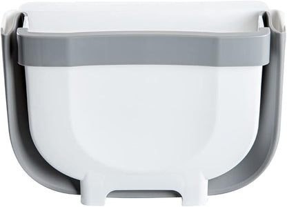 Restaurantware RW Base 10 x 7.2 x 7.3 Inch Foldable Trash Bin 1 Collapsible Mini Trash Can - Mountable U-Shaped Slot Gray Plastic Trash Can Detachable Retainer Plate With Fixed Feet