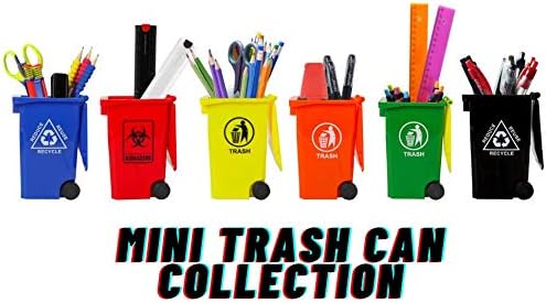 Wiosi Mini Garbage Trash Pen Holder for Desk and Tiny Recycle Bin Pencil Holder Black & Orange, Pack of 2 - Storage for Pencil & Pen | Office Stationery to Organize the Desk | Ideal for Student Work