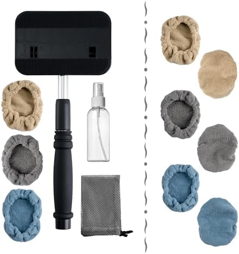 POLYTE Pivoting Windshield Glass Cleaning Tool Extendable Aluminum Handle w/9 Premium Microfiber Covers