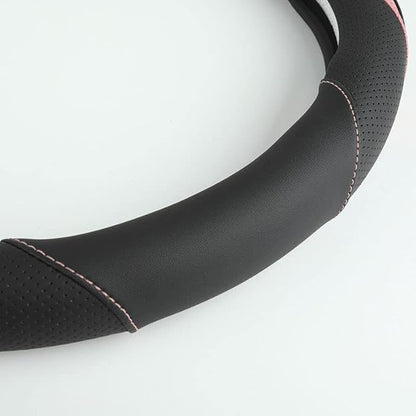 Car Steering Wheel Cover, Leather Steering Wheel Cover Pink Universal 14.5-15 Inch Microfiber Leather Anti-Slip Breathable Auto Steering Wheel Covers for Men Women (Black&Pink)