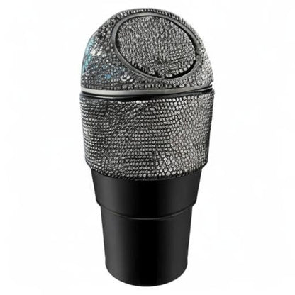 Bling Rhinestone Auto Garbage Can Car Trash Can with Lid Mini Garbage Bin for Automotive Car, Home, Office, Kitchen, Bedroom (B)