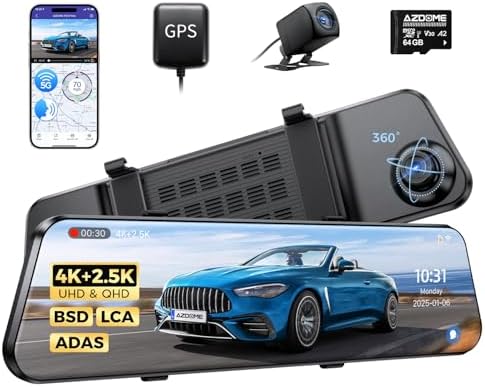 AZDOME PG17 Max Mirror Dash Cam with 3-Lead Type-C USB Hardwire Kit (JYX05)