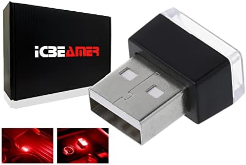 ICBEAMER USB Type-A LED Night Light 2-Pack (Red) | Plug-in Universal Fit Automotive Accessory for Car Interior and Trunk Ambient Atmosphere Lighting