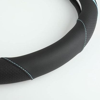 Car Steering Wheel Cover, Leather Steering Wheel Cover Blue Universal 14.5-15 Inch Microfiber Leather Anti-Slip Breathable Auto Steering Wheel Covers for Men Women (Black&Blue)