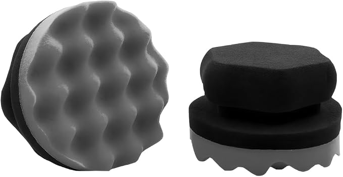 2PCS Car Tire Dressing Applicator Pads, Reusable Hex-Grip Vehicle Wheel Wax Buffing Dressing Sponge Pad, Automotive Tire Shine Detailing Foam Tool, Universal Fit (3.15Inch/Black)