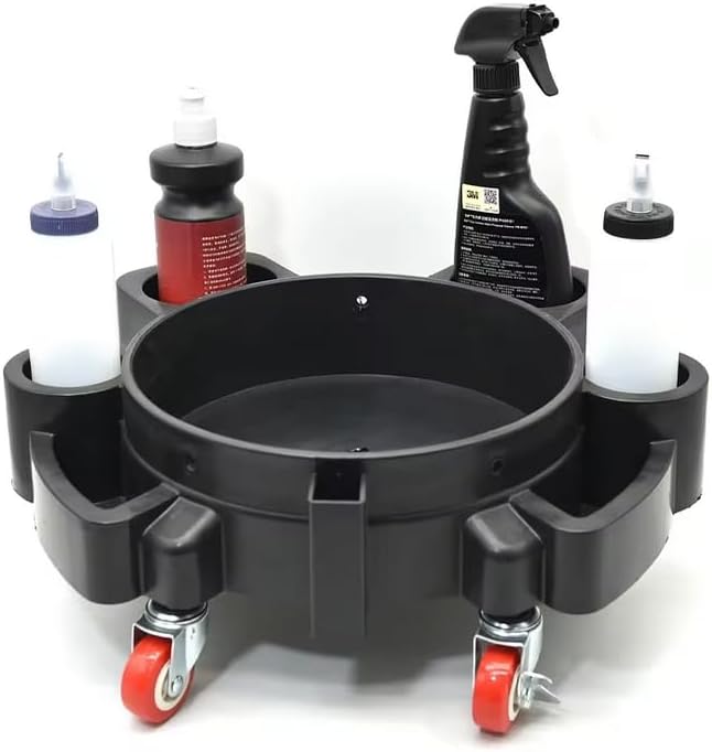 Bucket Dolly 5 Gallon Car Wash Professional Detailing Bucket Dolly with Heavy Duty Wheel Casters, Black (Style A)