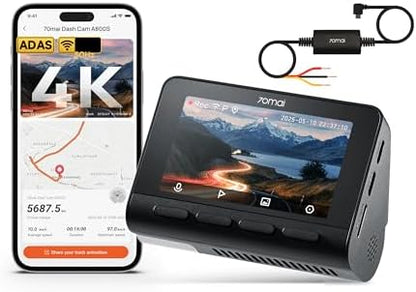 【A800S+UP02 Hardwire Kit】 70mai 4K Dash Cam A800S, Front and Rear, Super Night Vision with Sony IMX415, 3'' IPS LCD, Built in GPS, 70mai Hardwire Kit, Parking Mode, ADAS, Loop Recording