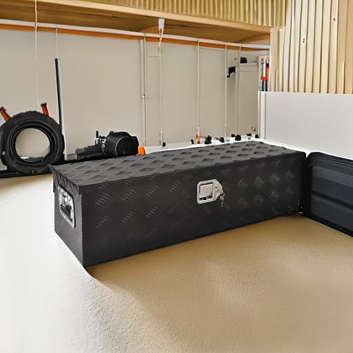 39 Inch Aluminum Heavy Duty Truck Bed Tool Box Truck Car Outdoor Trailer Pickup Toolbox, RV Storage Organizer Trailer Storage Tool Box w/Lock & Keys, 5 Bar Tread, Black (39"X13"X10")