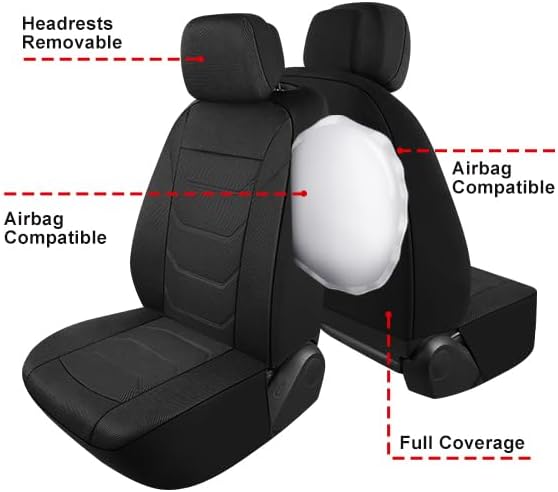 Pariiaotin 3D Air Mesh Car Seat Covers Front Sets Washable and Breathable Premium Cloth Automotive Vehicle Seat Covers for Cars Interior, Universal Fit for Most Cars, Sedan, Truck, SUV(Black)