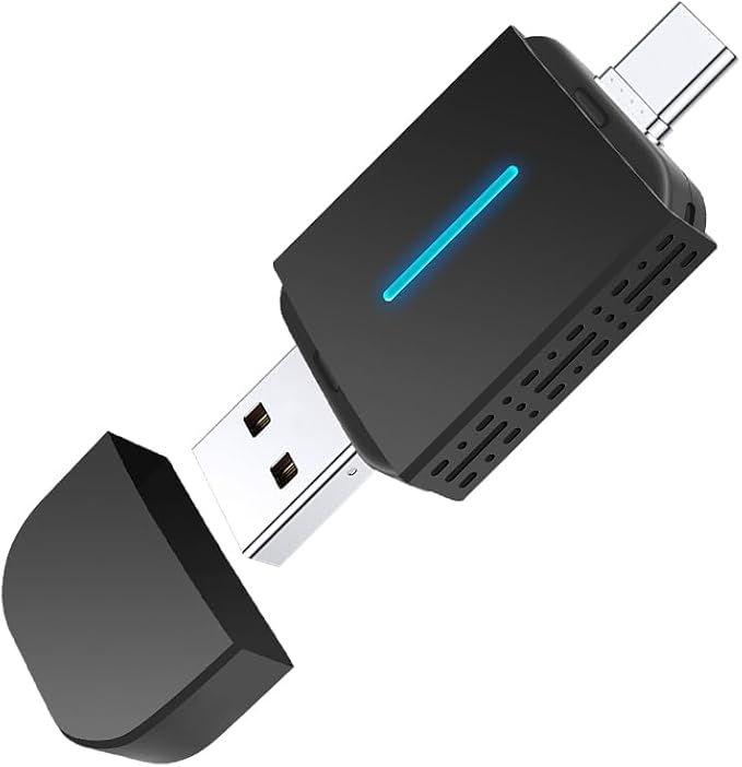 2025-New-Wireless-CarPlay-Adapter for Cars with Wired CarPlay/Android Auto 2 in 1,Instant Auto-Connect 5.8GHz WiFi USB/Type-C Plug and Play Compatible with iOS 10+ & iPhone 6+