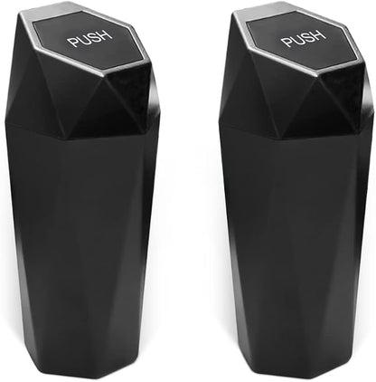 2PCS Car Trash Can with Lid, Mini Portable Auto Garbage Can, Small Leakproof Diamond Design Trash Dustbin, Waterproof Vehicle Rubbish Bins for Automotive Car, Home, Office, Kitchen, Bedroom (Black,2)